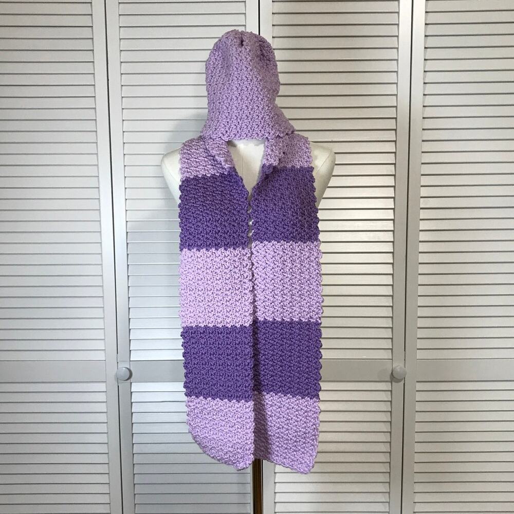 NWT Handmade Crochet Textured Winter Purple Scarf 66” & Beanie
